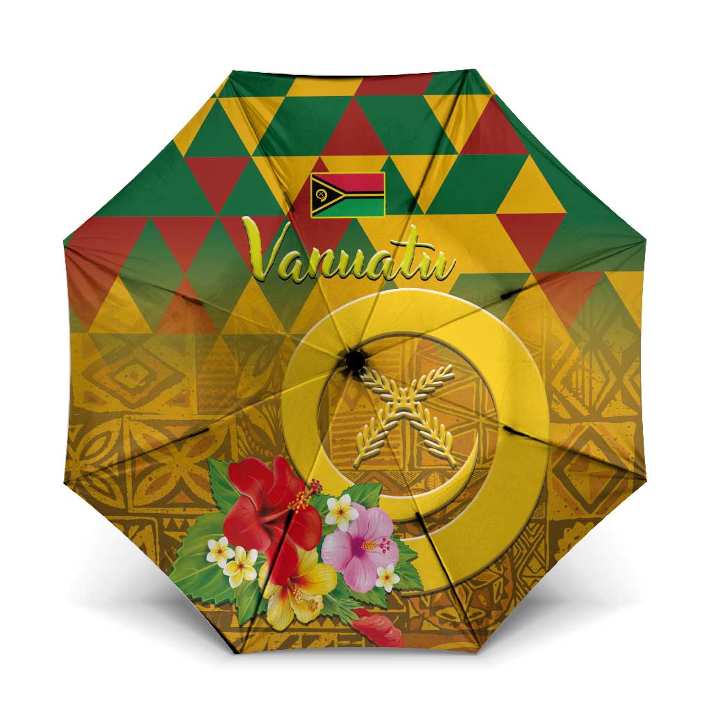 Melanesian Vanuatu Umbrella With Tapa Tribal Pattern and Triangle Geometric Tricolor - Polynesian Pride