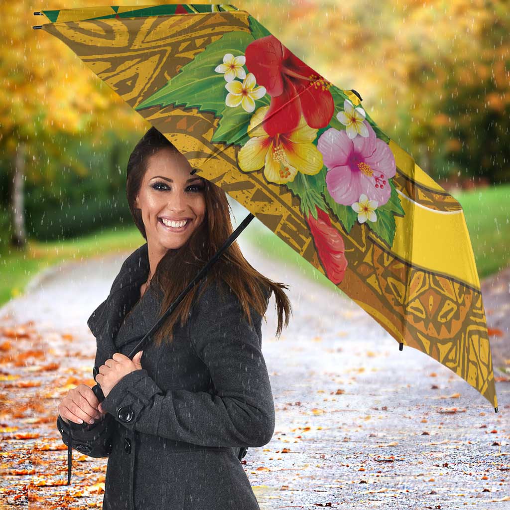 Melanesian Vanuatu Umbrella With Tapa Tribal Pattern and Triangle Geometric Tricolor - Polynesian Pride