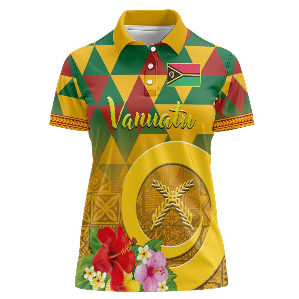 Melanesian Vanuatu Women Polo Shirt With Tapa Tribal Pattern and Triangle Geometric Tricolor - Polynesian Pride