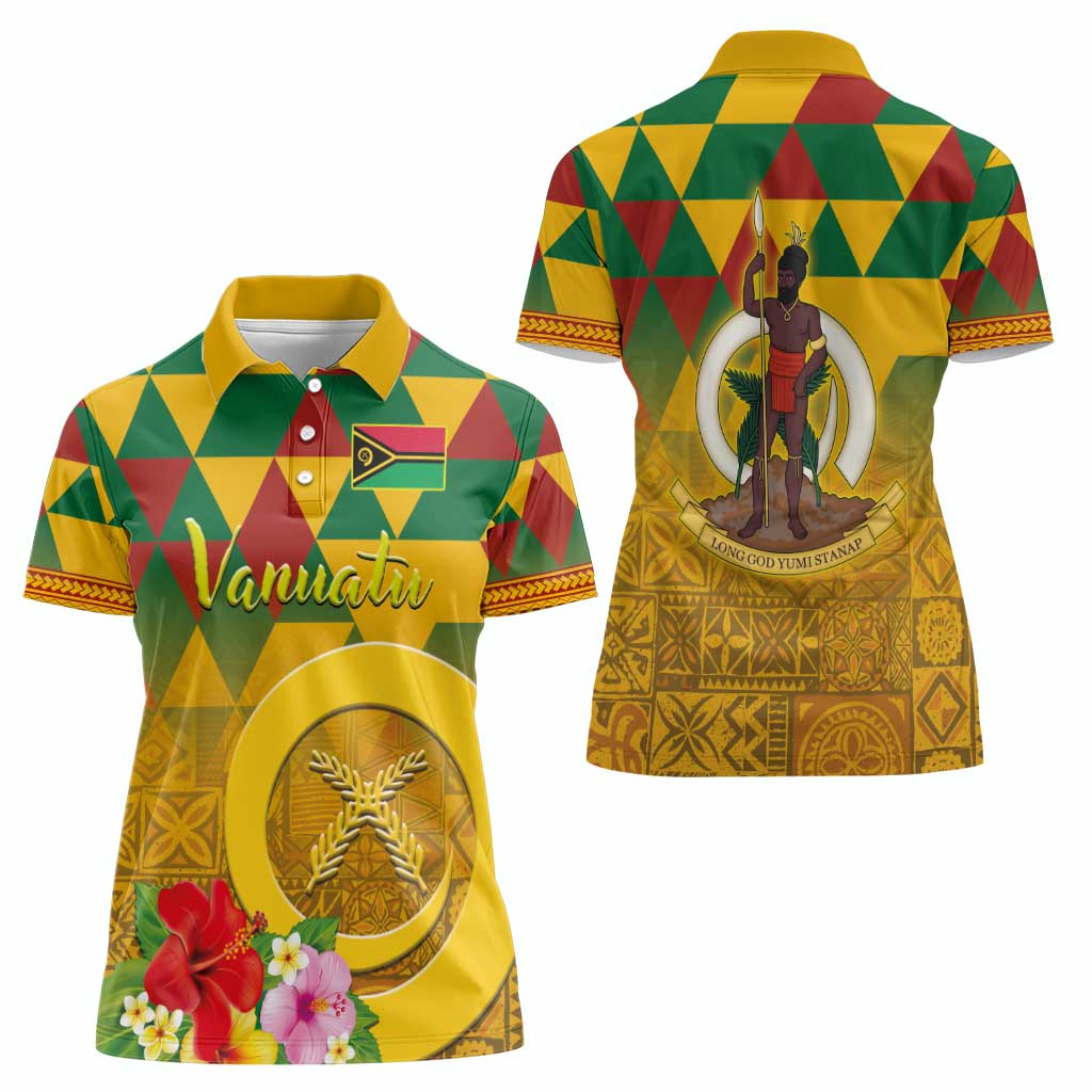 Melanesian Vanuatu Women Polo Shirt With Tapa Tribal Pattern and Triangle Geometric Tricolor - Polynesian Pride