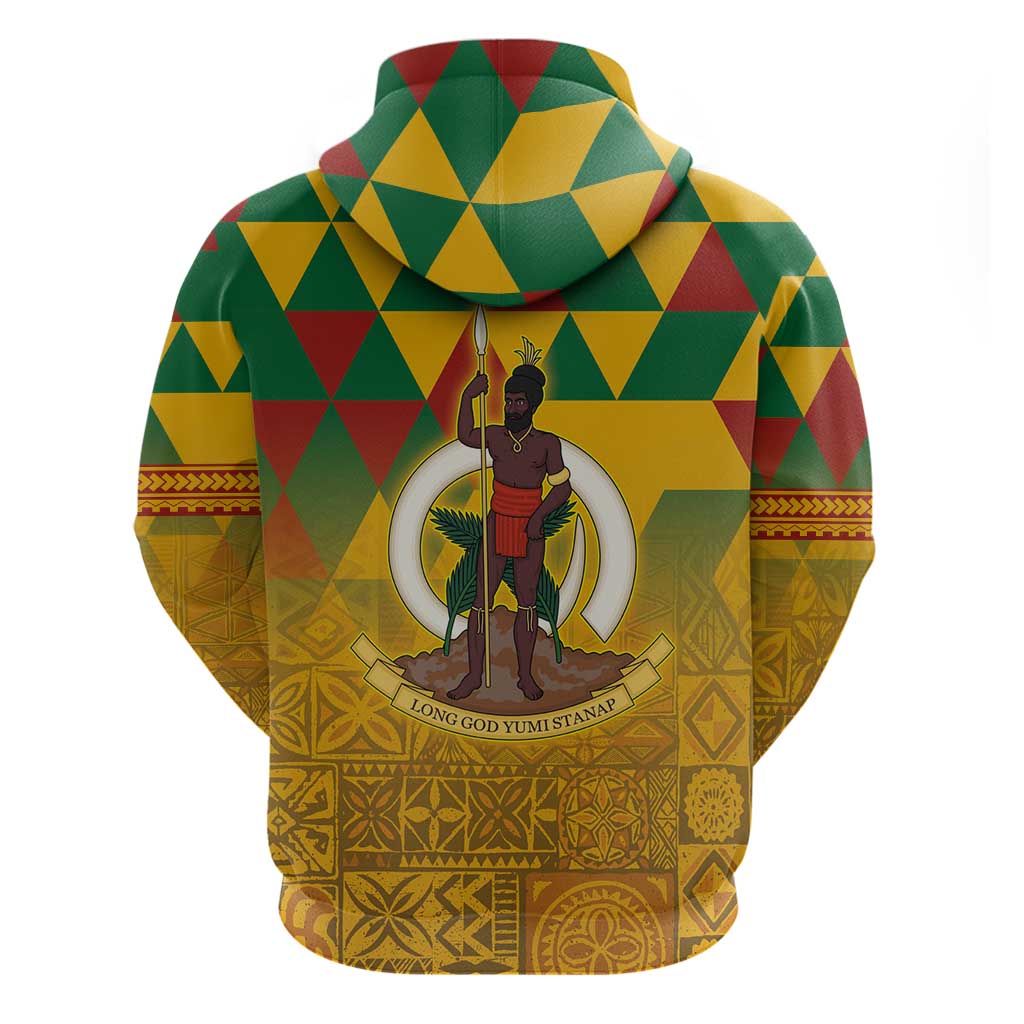 Melanesian Vanuatu Zip Hoodie With Tapa Tribal Pattern and Triangle Geometric Tricolor - Polynesian Pride