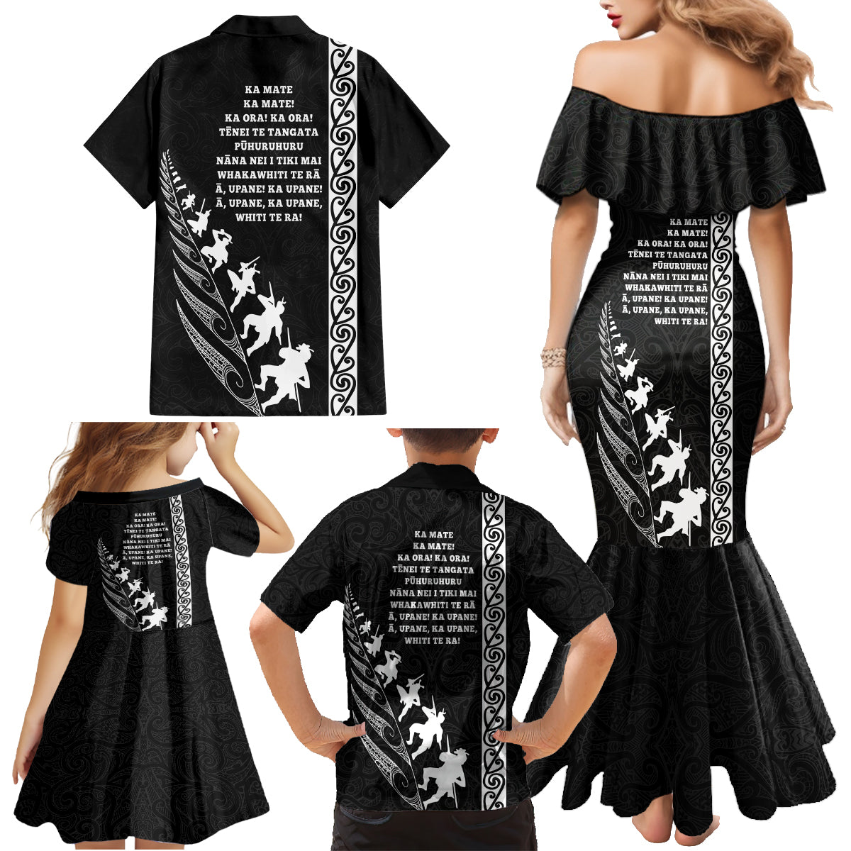 new-zealand-rugby-family-matching-mermaid-dress-and-hawaiian-shirt-haka-dance-tribal-god-mask-maori-pattern