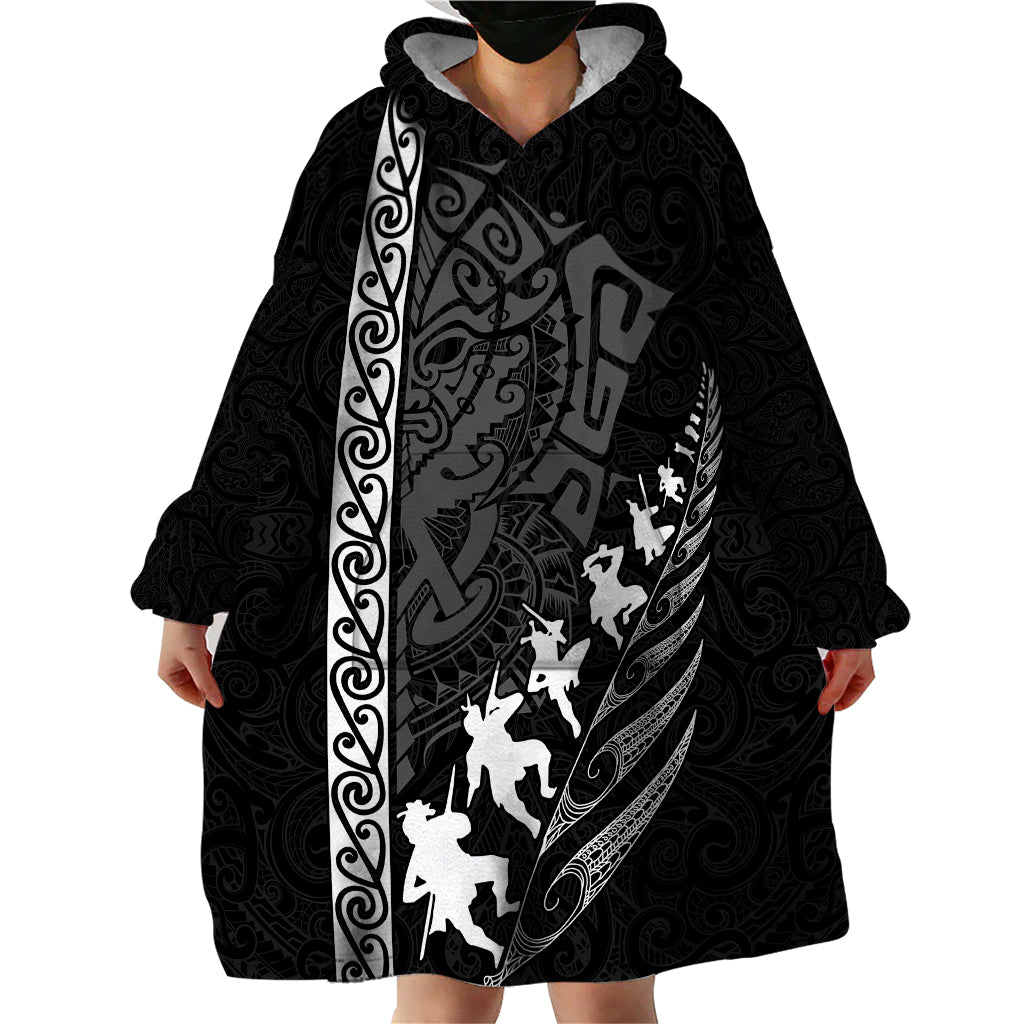New Zealand Rugby Wearable Blanket Hoodie Haka Dance Tribal God Mask Maori Pattern LT03 - Polynesian Pride