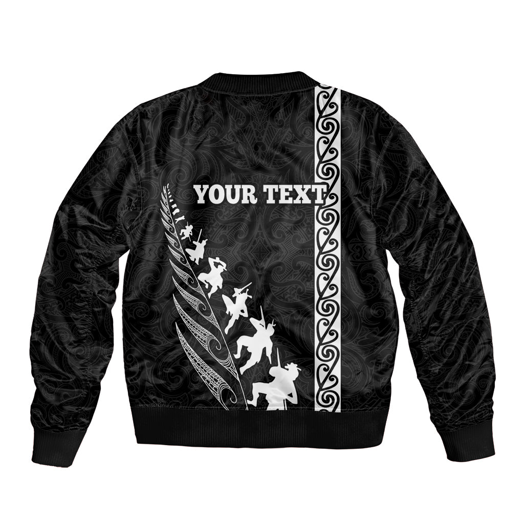 custom-new-zealand-rugby-sleeve-zip-bomber-jacket-haka-dance-tribal-god-mask-maori-pattern
