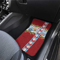 Merry Christmas Car Mats Funny Santa Claus Cards Photo and Polynesian Pattern Red Color