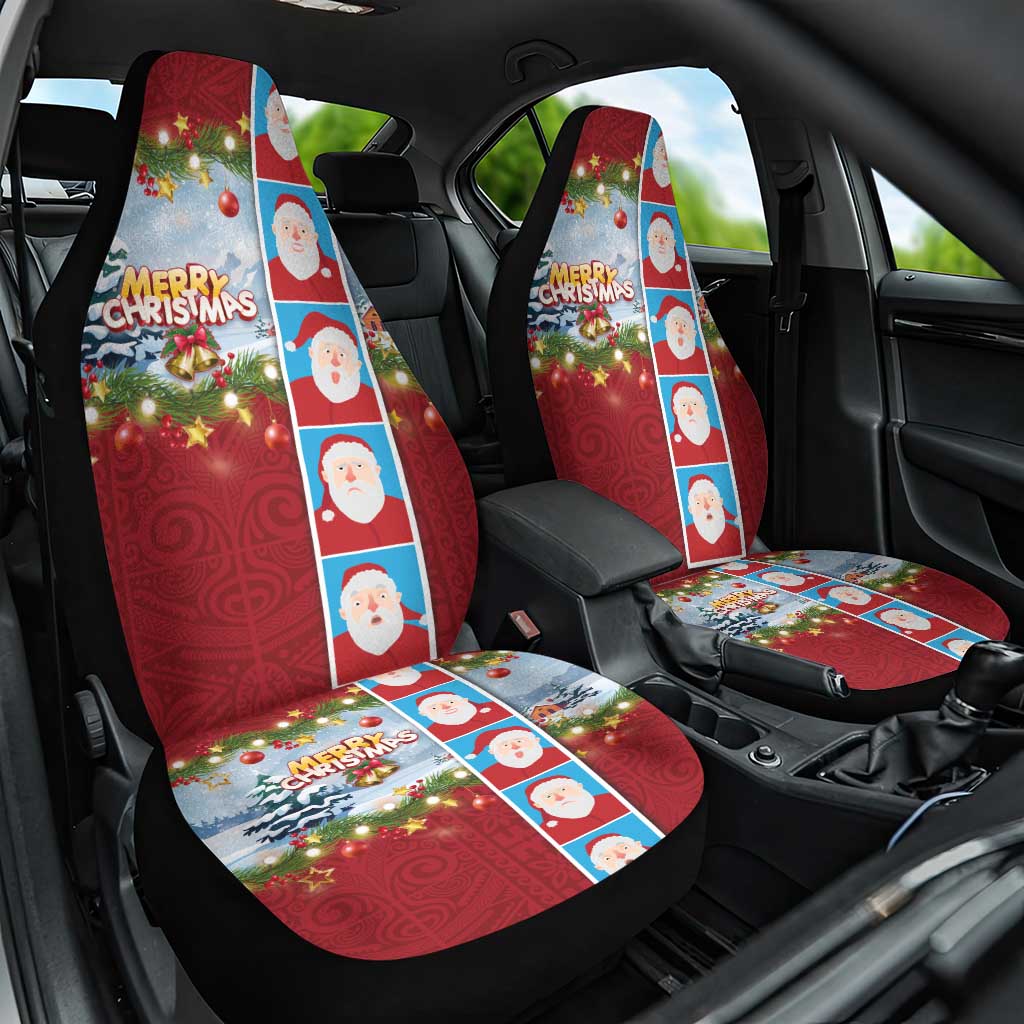 Merry Christmas Car Seat Cover Funny Santa Claus Cards Photo and Polynesian Pattern Red Color LT03 One Size Red - Polynesian Pride