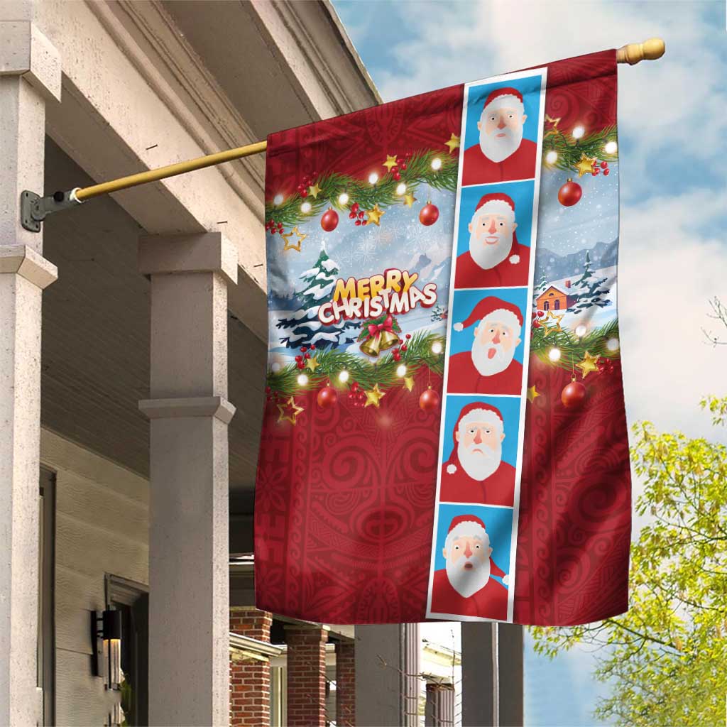 Merry Christmas Garden Flag Funny Santa Claus Cards Photo and Polynesian Pattern Red Color LT03 House Flag Red - Polynesian Pride