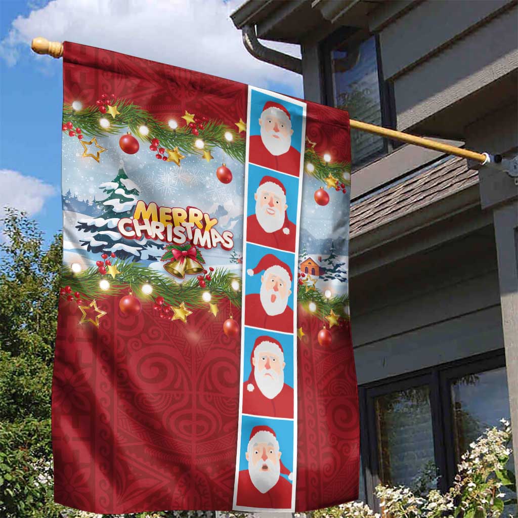 Merry Christmas Garden Flag Funny Santa Claus Cards Photo and Polynesian Pattern Red Color LT03 - Polynesian Pride