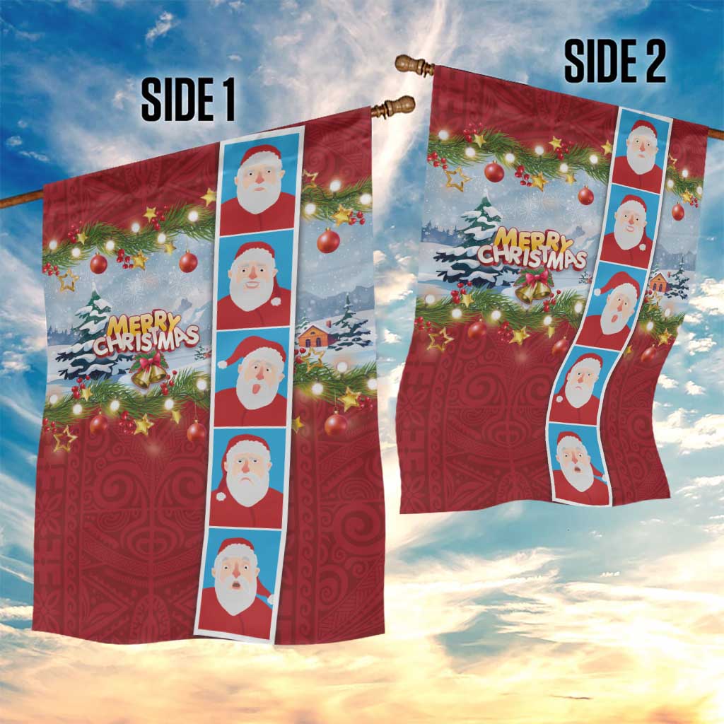 Merry Christmas Garden Flag Funny Santa Claus Cards Photo and Polynesian Pattern Red Color LT03 - Polynesian Pride