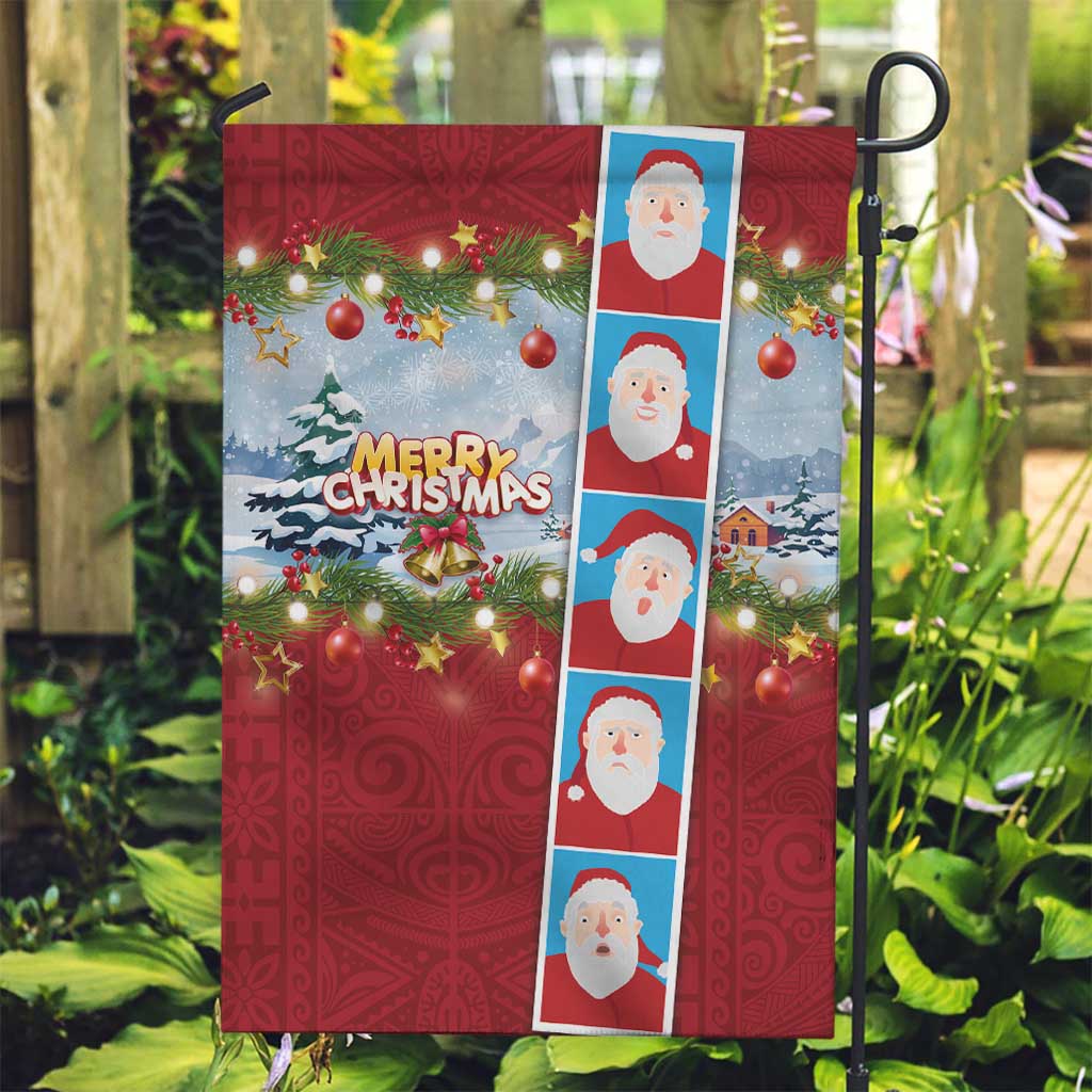 Merry Christmas Garden Flag Funny Santa Claus Cards Photo and Polynesian Pattern Red Color LT03 Garden Flag Red - Polynesian Pride