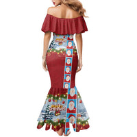Merry Christmas Mermaid Dress Funny Santa Claus Cards Photo and Polynesian Pattern Red Color