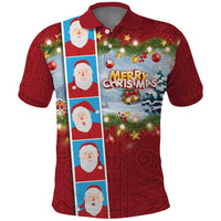 Merry Christmas Polo Shirt Funny Santa Claus Cards Photo and Polynesian Pattern Red Color LT03 Red - Polynesian Pride