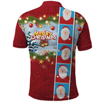 Merry Christmas Polo Shirt Funny Santa Claus Cards Photo and Polynesian Pattern Red Color LT03 - Polynesian Pride