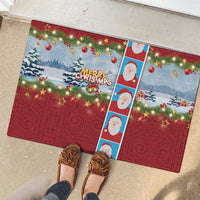 Merry Christmas Rubber Doormat Funny Santa Claus Cards Photo and Polynesian Pattern Red Color