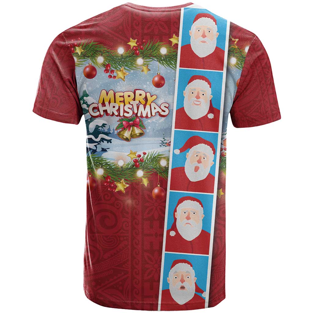 Merry Christmas T Shirt Funny Santa Claus Cards Photo and Polynesian Pattern Red Color LT03 - Polynesian Pride