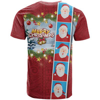 Merry Christmas T Shirt Funny Santa Claus Cards Photo and Polynesian Pattern Red Color LT03 - Polynesian Pride