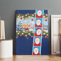 Merry Christmas Canvas Wall Art Funny Santa Claus Cards Photo and Polynesian Pattern Blue Color LT03