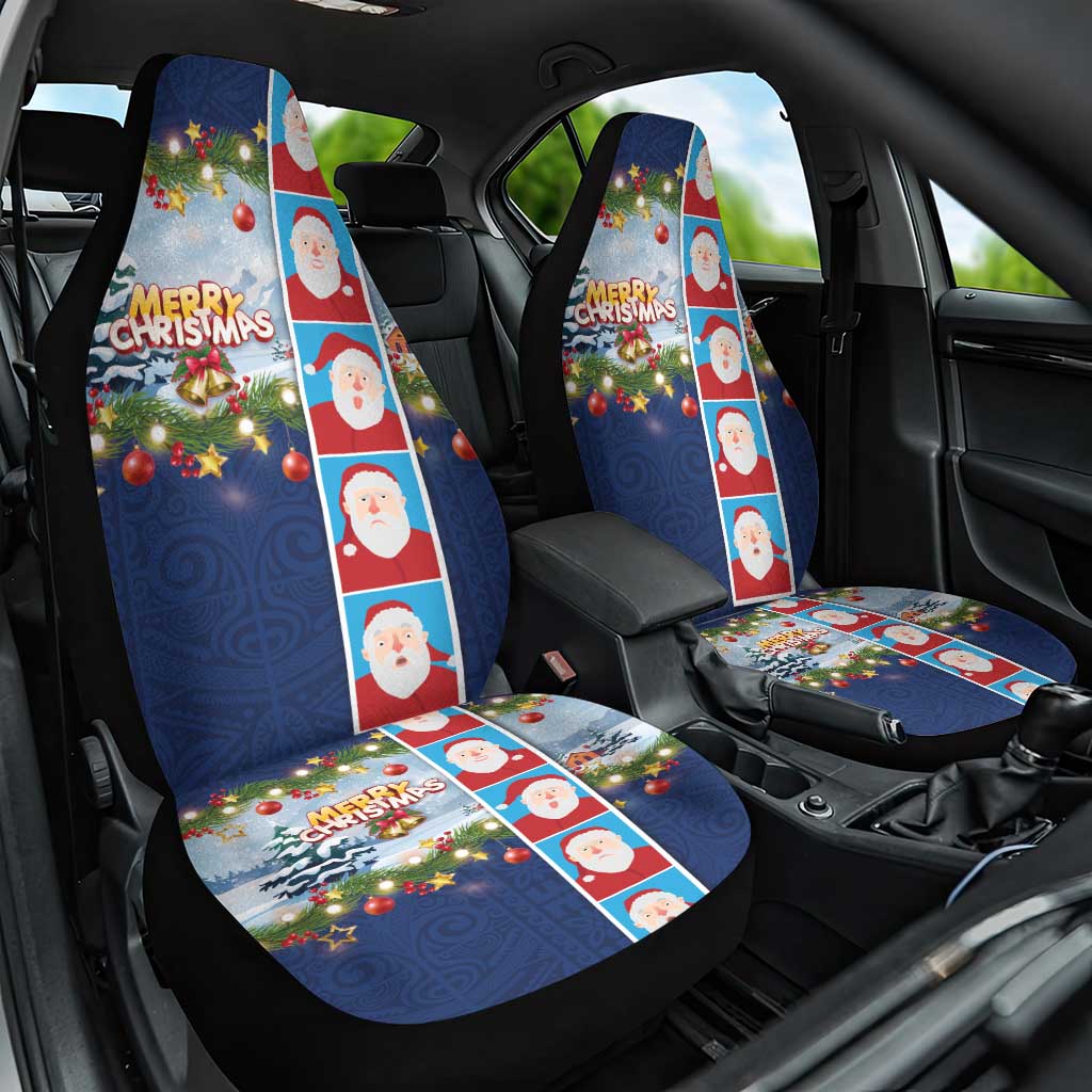 Merry Christmas Car Seat Cover Funny Santa Claus Cards Photo and Polynesian Pattern Blue Color LT03 One Size Blue - Polynesian Pride