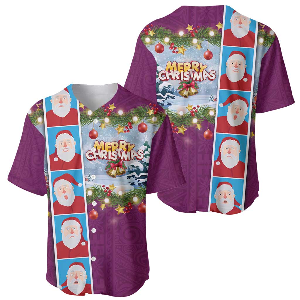 Merry Christmas Baseball Jersey Funny Santa Claus Cards Photo and Polynesian Pattern Pink Color LT03 - Polynesian Pride