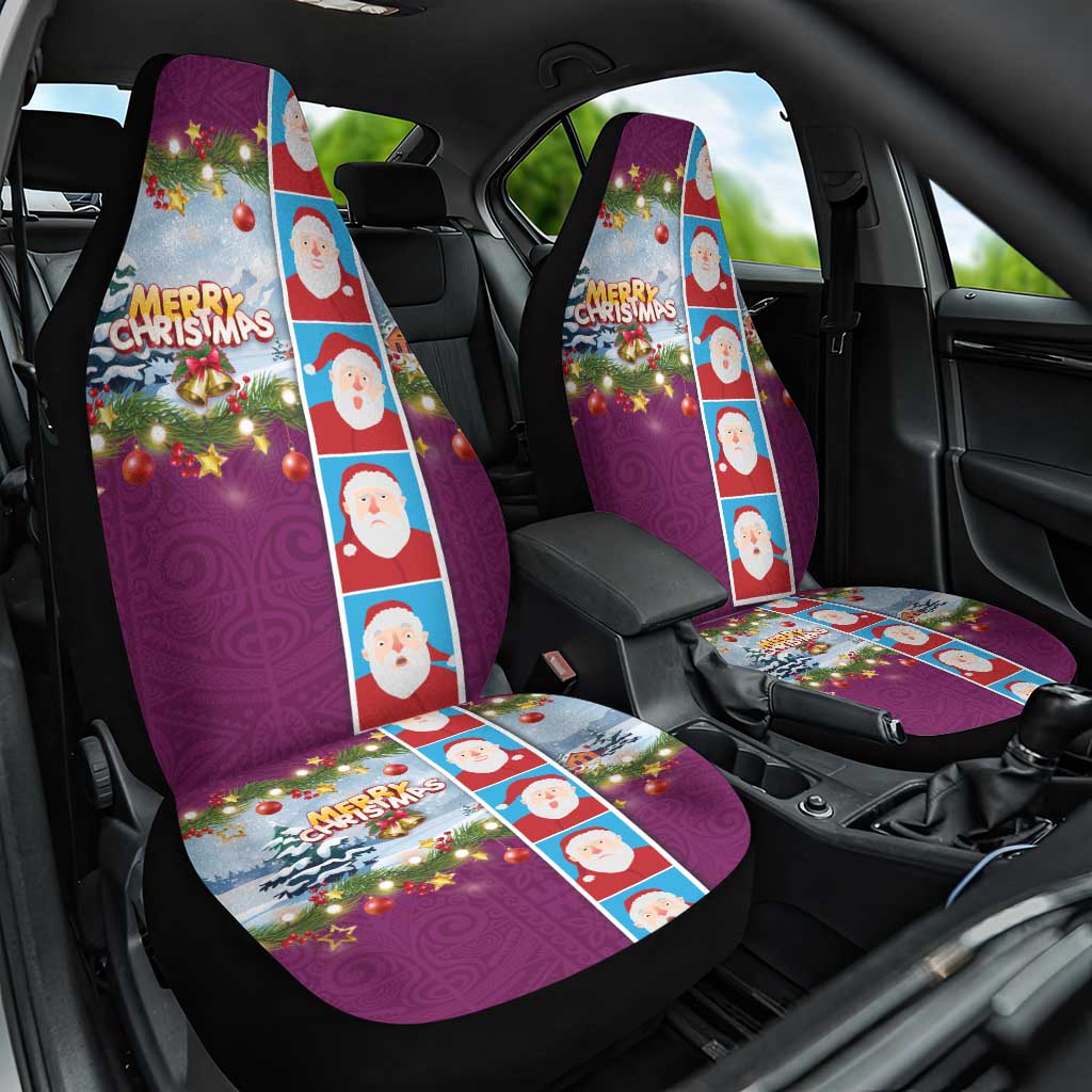 Merry Christmas Car Seat Cover Funny Santa Claus Cards Photo and Polynesian Pattern Pink Color LT03 One Size Pink - Polynesian Pride