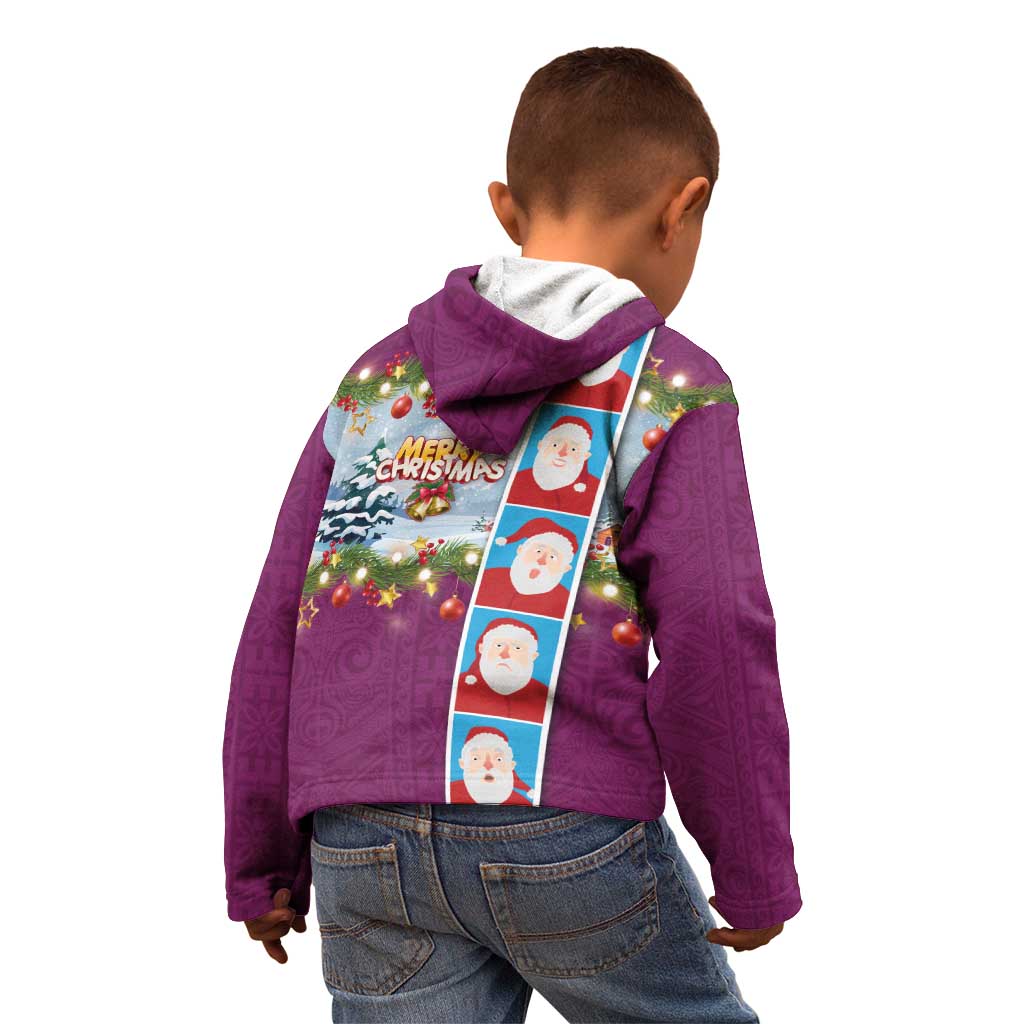 Merry Christmas Kid Hoodie Funny Santa Claus Cards Photo and Polynesian Pattern Pink Color