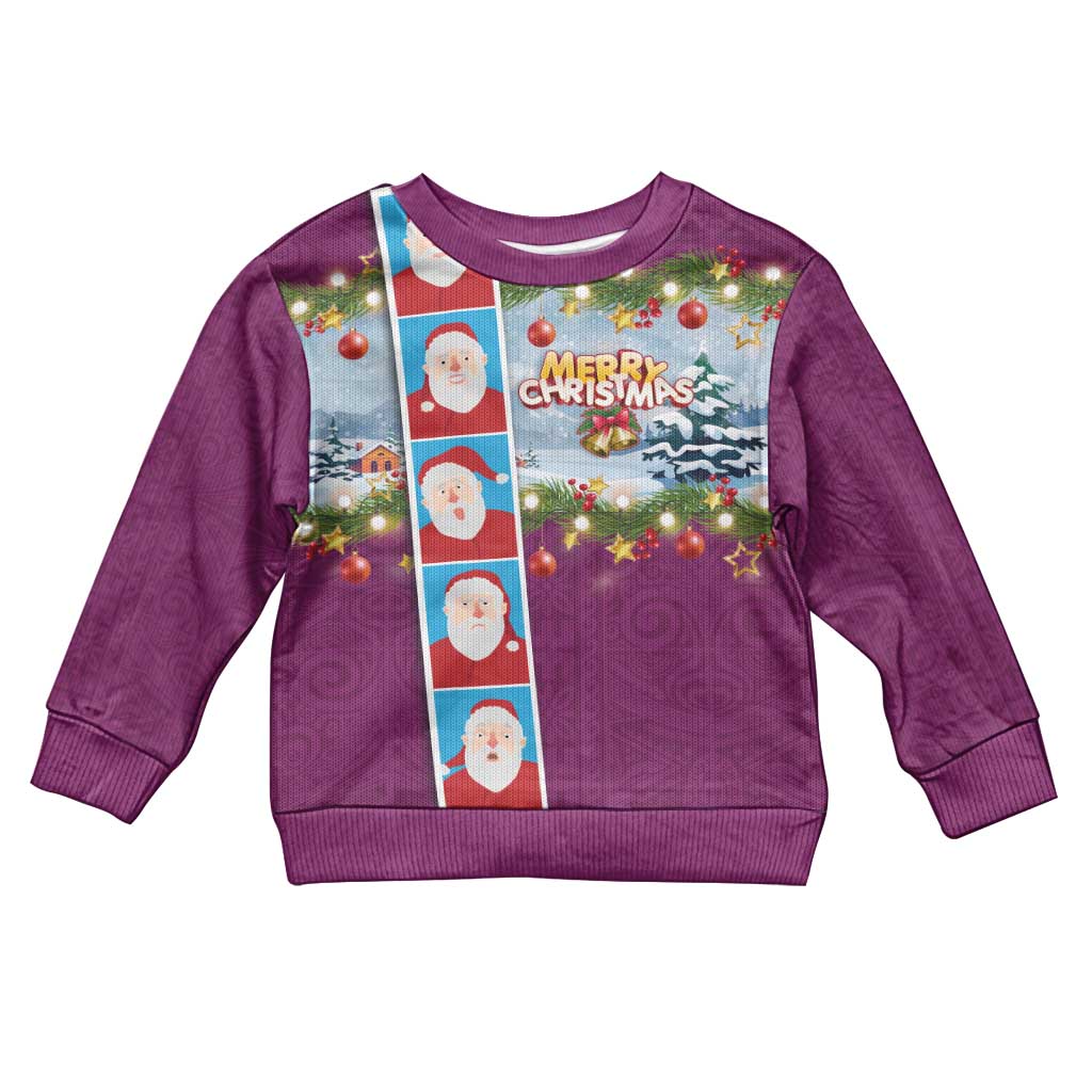 Merry Christmas Kid Ugly Christmas Sweater Funny Santa Claus Cards Photo and Polynesian Pattern Pink Color LT03 Kid Pink - Polynesian Pride
