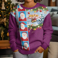 Merry Christmas Kid Ugly Christmas Sweater Funny Santa Claus Cards Photo and Polynesian Pattern Pink Color LT03 - Polynesian Pride