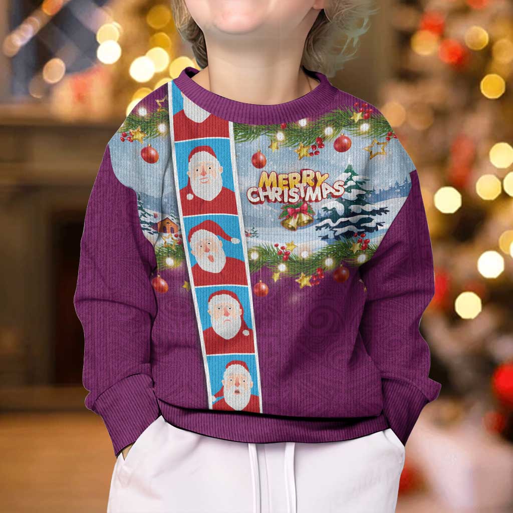 Merry Christmas Kid Ugly Christmas Sweater Funny Santa Claus Cards Photo and Polynesian Pattern Pink Color LT03 - Polynesian Pride