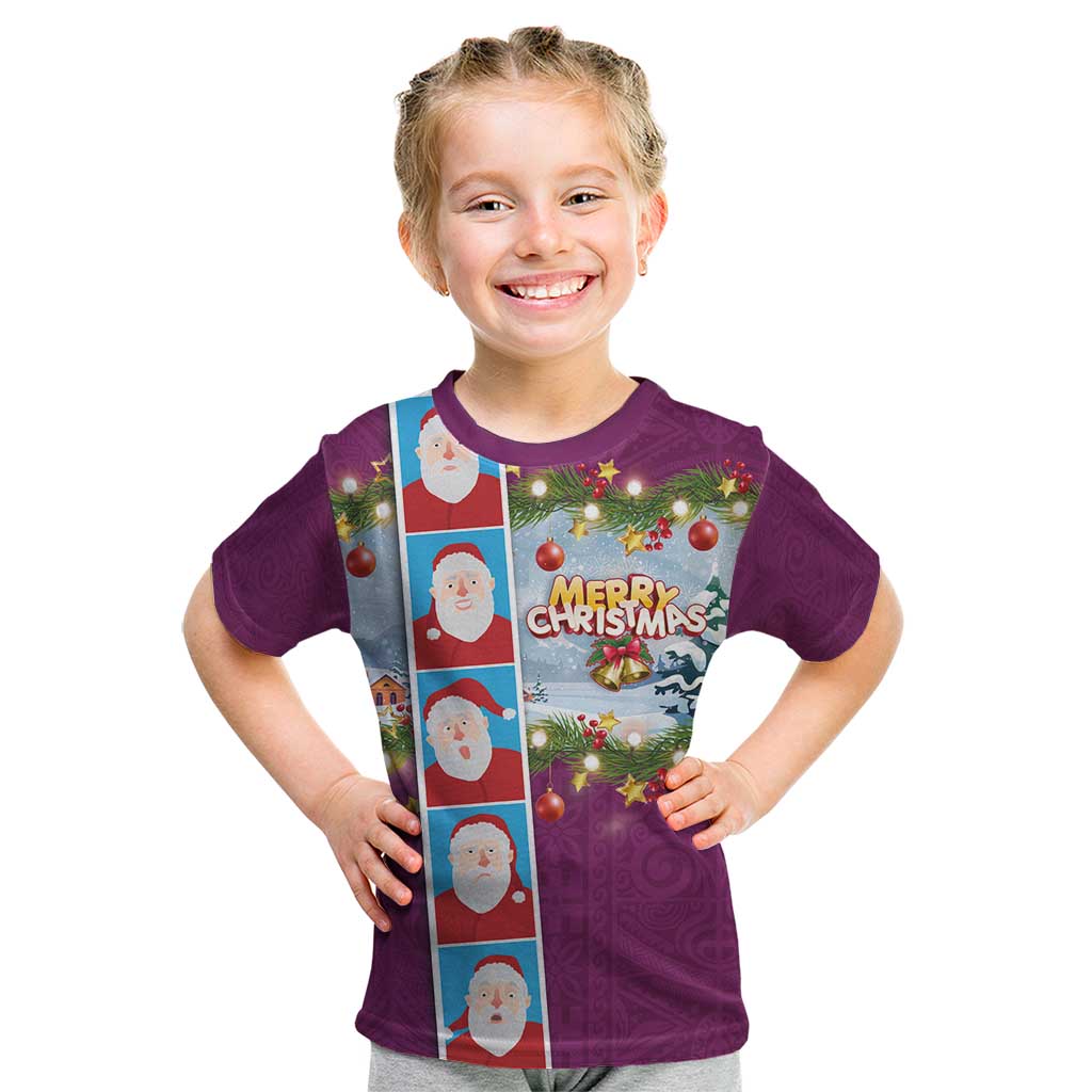 Merry Christmas Kid T Shirt Funny Santa Claus Cards Photo and Polynesian Pattern Pink Color LT03 Pink - Polynesian Pride