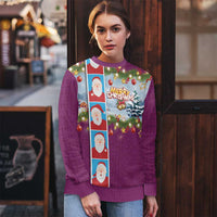 Merry Christmas Ugly Christmas Sweater Funny Santa Claus Cards Photo and Polynesian Pattern Pink Color