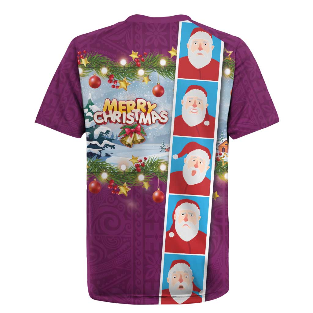 Merry Christmas Rugby Jersey Funny Santa Claus Cards Photo and Polynesian Pattern Pink Color