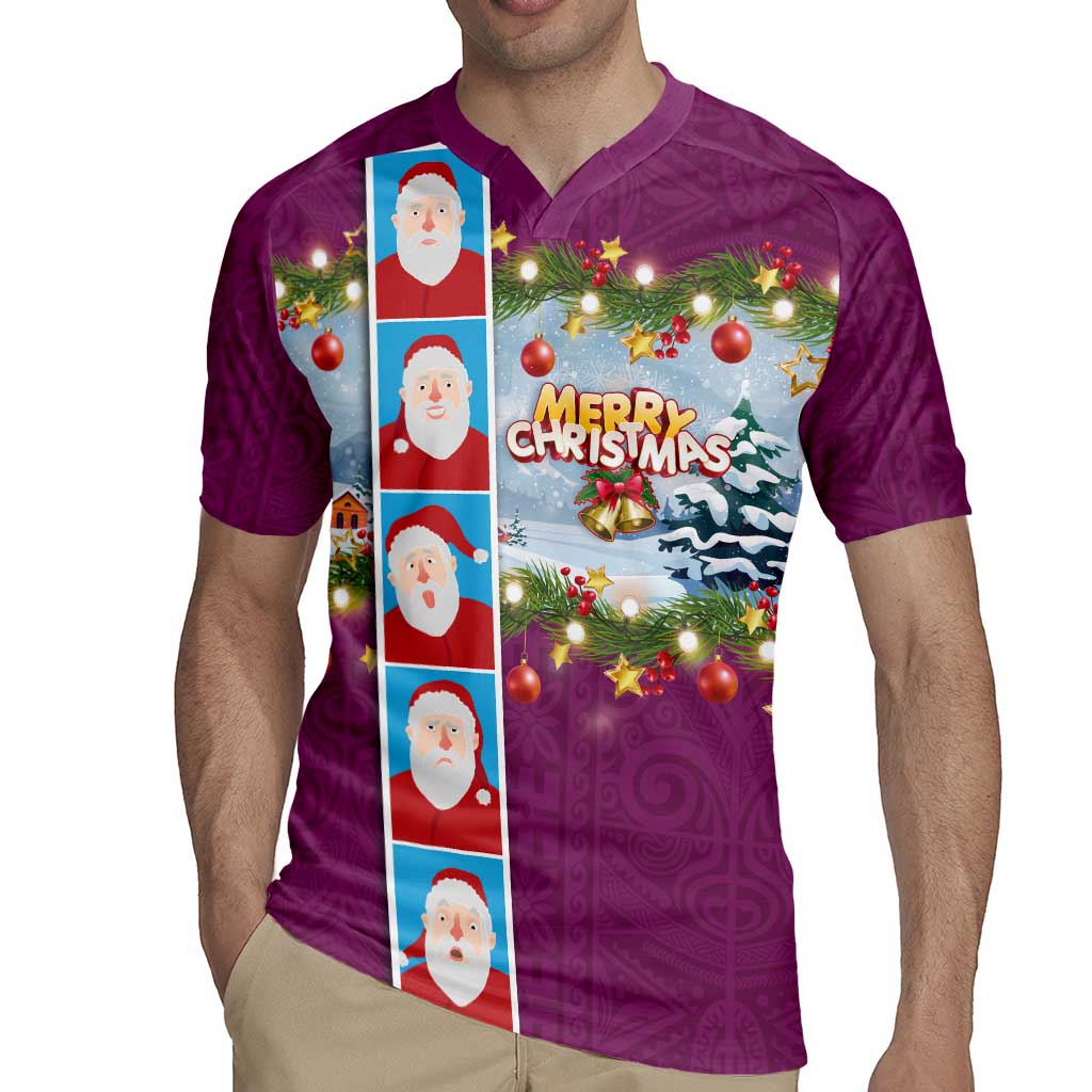 Merry Christmas Rugby Jersey Funny Santa Claus Cards Photo and Polynesian Pattern Pink Color