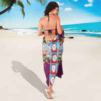 Merry Christmas Sarong Funny Santa Claus Cards Photo and Polynesian Pattern Pink Color
