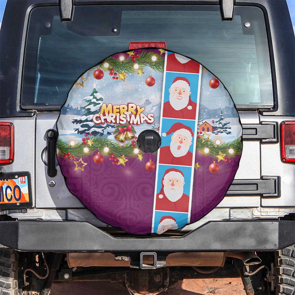 Merry Christmas Spare Tire Cover Funny Santa Claus Cards Photo and Polynesian Pattern Pink Color LT03 Pink - Polynesian Pride