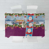 Merry Christmas Tablecloth Funny Santa Claus Cards Photo and Polynesian Pattern Pink Color