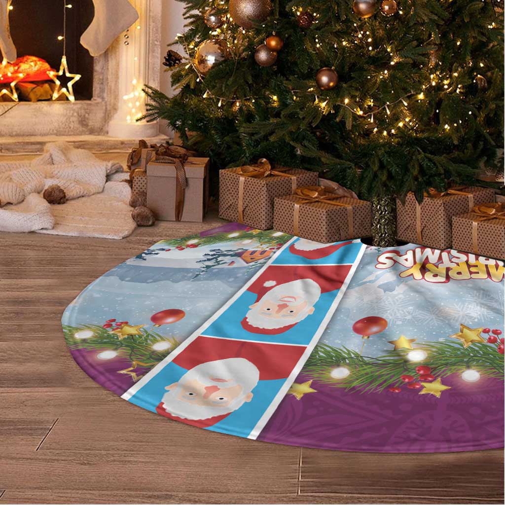 Merry Christmas Tree Skirt Funny Santa Claus Cards Photo and Polynesian Pattern Pink Color LT03 - Polynesian Pride