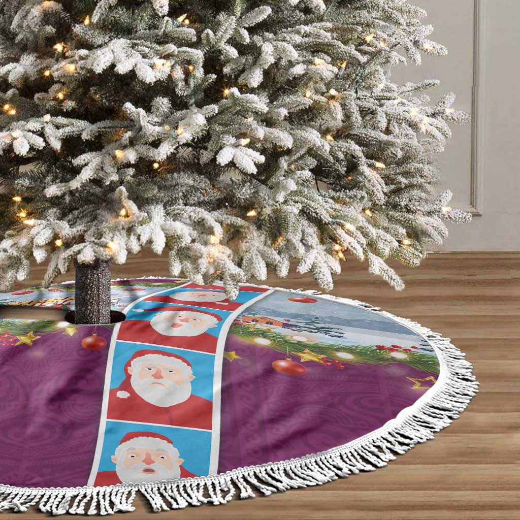 Merry Christmas Tree Skirt Funny Santa Claus Cards Photo and Polynesian Pattern Pink Color LT03 - Polynesian Pride