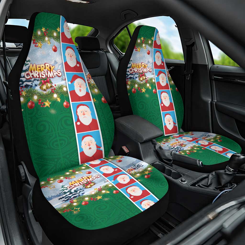Merry Christmas Car Seat Cover Funny Santa Claus Cards Photo and Polynesian Pattern Green Color LT03 One Size Green - Polynesian Pride