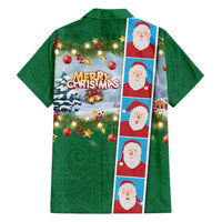 Merry Christmas Family Matching Summer Maxi Dress and Hawaiian Shirt Funny Santa Claus Cards Photo and Polynesian Pattern Green Color