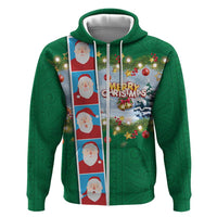 Merry Christmas Hoodie Funny Santa Claus Cards Photo and Polynesian Pattern Green Color