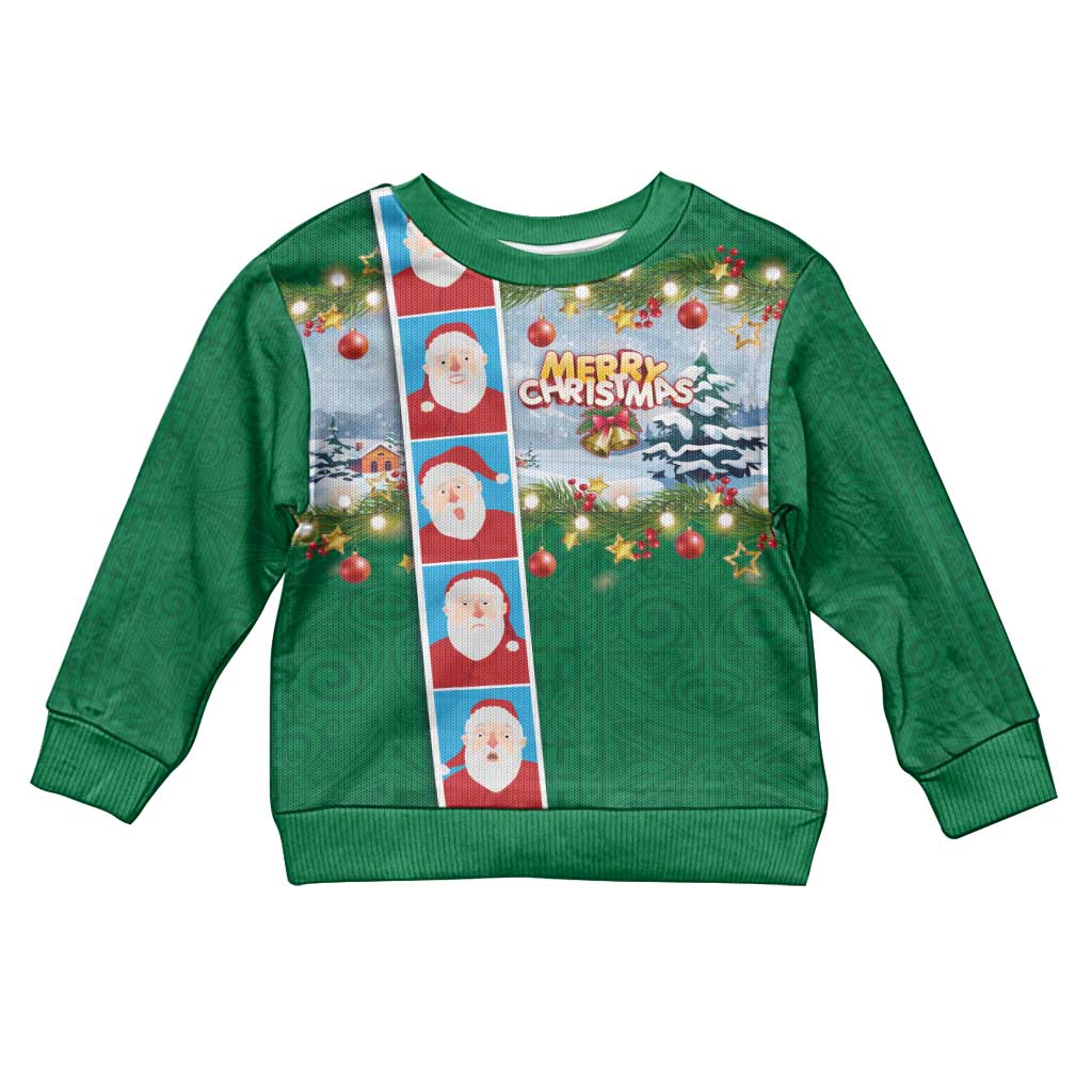 Merry Christmas Kid Ugly Christmas Sweater Funny Santa Claus Cards Photo and Polynesian Pattern Green Color LT03 Kid Green - Polynesian Pride