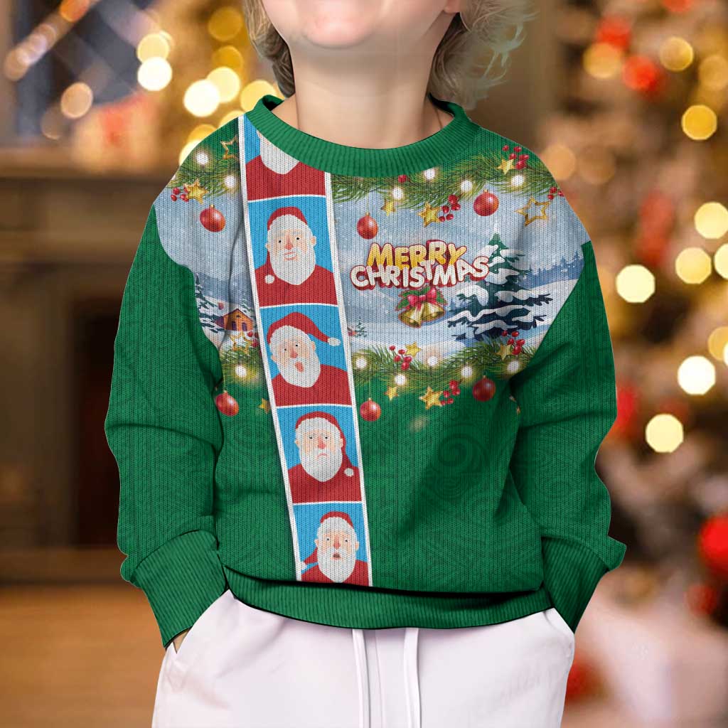 Merry Christmas Kid Ugly Christmas Sweater Funny Santa Claus Cards Photo and Polynesian Pattern Green Color LT03 - Polynesian Pride