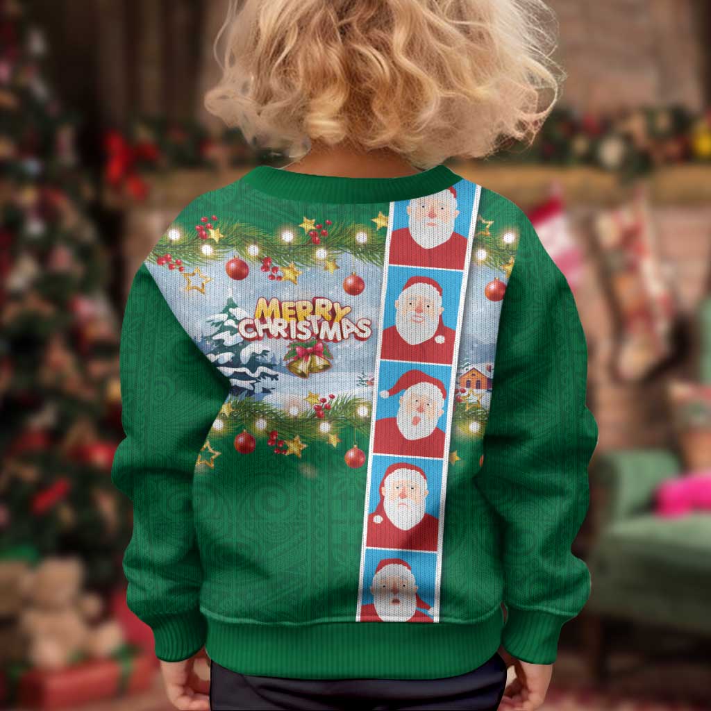 Merry Christmas Kid Ugly Christmas Sweater Funny Santa Claus Cards Photo and Polynesian Pattern Green Color LT03 - Polynesian Pride