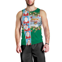 Merry Christmas Men Tank Top Funny Santa Claus Cards Photo and Polynesian Pattern Green Color