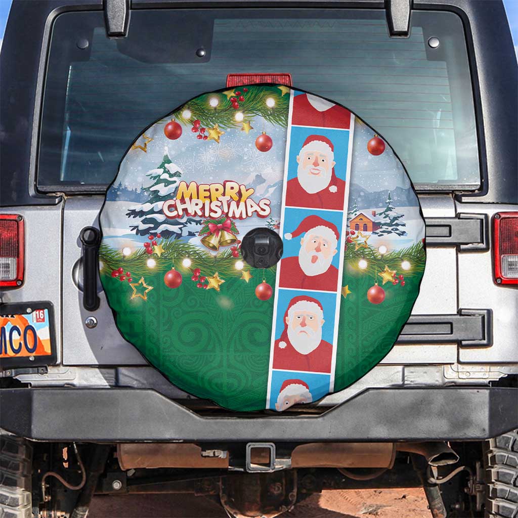 Merry Christmas Spare Tire Cover Funny Santa Claus Cards Photo and Polynesian Pattern Green Color LT03 Green - Polynesian Pride