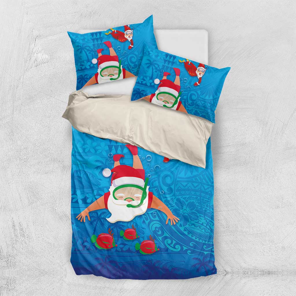 Hawaiian Santa Claus Snorkeling Bedding Set Kakau and Polynesian Pattern
