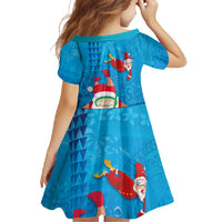 Hawaiian Santa Claus Snorkeling Family Matching Long Sleeve Bodycon Dress and Hawaiian Shirt Kakau and Polynesian Pattern