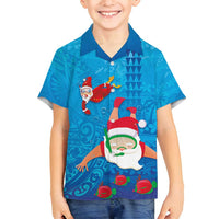 Hawaiian Santa Claus Snorkeling Family Matching Long Sleeve Bodycon Dress and Hawaiian Shirt Kakau and Polynesian Pattern