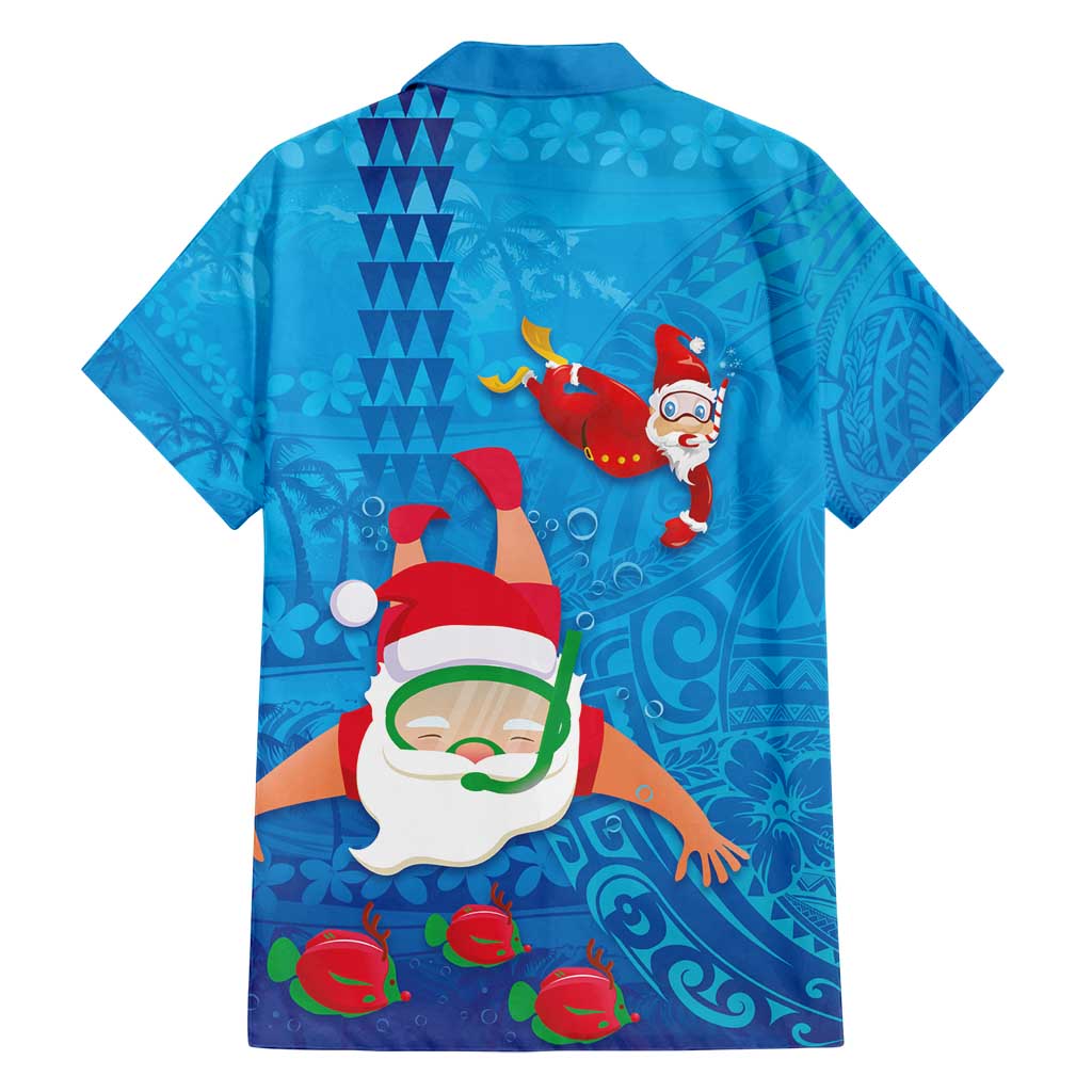 Hawaiian Santa Claus Snorkeling Family Matching Off Shoulder Maxi Dress and Hawaiian Shirt Kakau and Polynesian Pattern