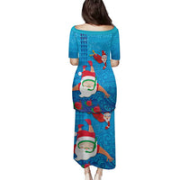 Hawaiian Santa Claus Snorkeling Family Matching Puletasi and Hawaiian Shirt Kakau and Polynesian Pattern